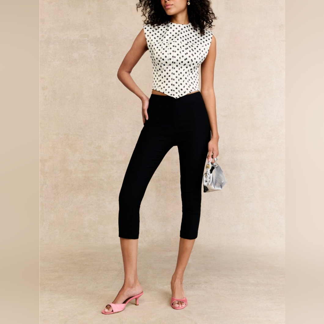 Ganni Black/White Polka Dot Satin Corset Blouse